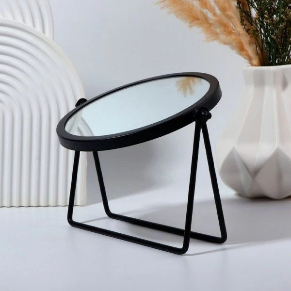 Зеркало настольное БОГЕМА круглое 20,3*20,5*5,7см d14,5см металл чёрное (36)