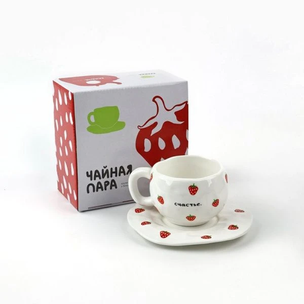 Чайный набор керамика 2пр 300мл Клубничка (36)