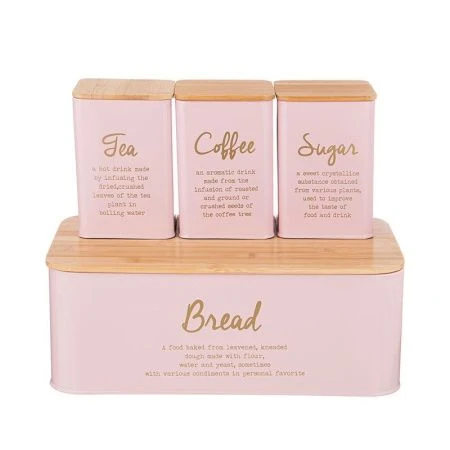 Хлебница 34*18*12,5см+банка для сыпучих продуктов 3шт. 10*10*14см окр. нерж.сталь с бамбук.крышками