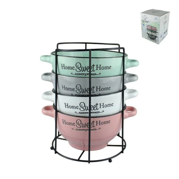 Набор бульонниц керамика 4пр 650мл на мет.подставке Сан-Тропе (6)