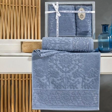 Набор полотенец махровые 2пр 50*90/70*140см жаккард PHILIPPUS LYDIA A095 голубой подар.уп. 500гр