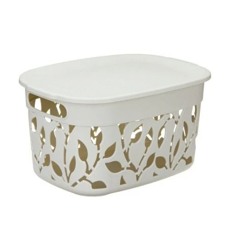 Корзина для хранения 5,5л 280*205*155мм пластик ФЛОРА Белый ротанг с крышкой (15)