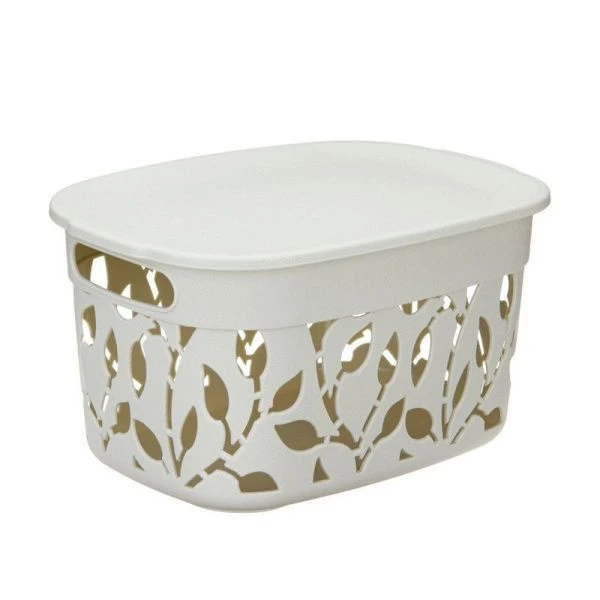 Корзина для хранения 5,5л 280*205*155мм пластик ФЛОРА Белый ротанг с крышкой (15)