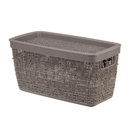 Корзина 4л 28*14*14cм пластик БЯЗЬ французcкий серый с крышкой (12)