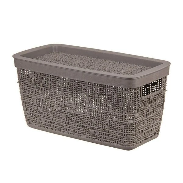 Корзина 4л 28*14*14cм пластик БЯЗЬ французcкий серый с крышкой (12)