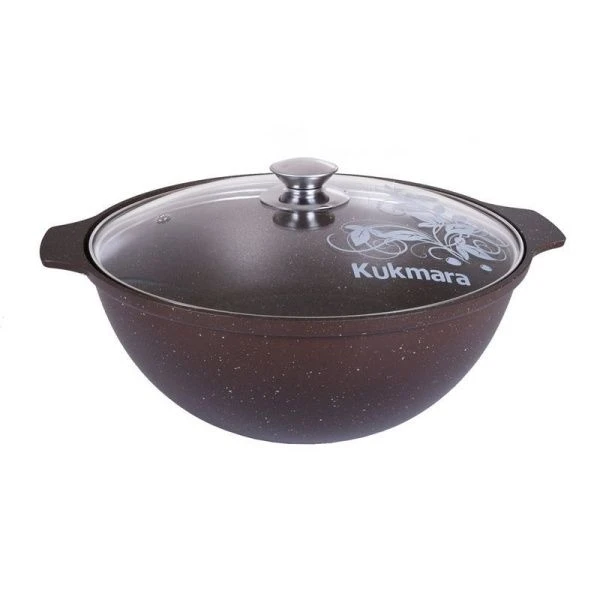 Казан для плова 3,5л алюминий АП стекл.крышка кофейный мрамор (4)