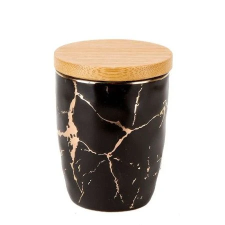 Банка для сыпучих продуктов 200мл 7*9см фарфор с бамбук.крышкой Черный мрамор (12) ВЫВОД