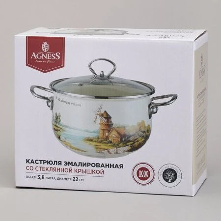 Кастрюля 3,8л эмаль Lavander Cats со стекл.крышкой 22см (6)