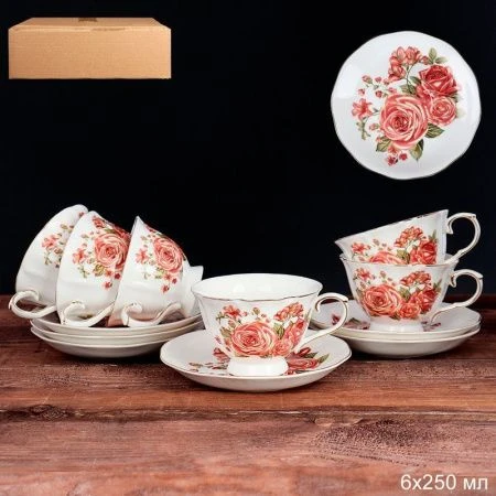 Чайный набор 12пр фарфор ЧАЙНАЯ РОЗА на 6 персон 250мл RS/12-FY163011P (8)