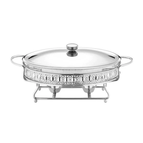 Мармит 2,5л стекло Silver овальный с мет.крышкой на мет.подставке 2 свечи HT95215-1 (6)