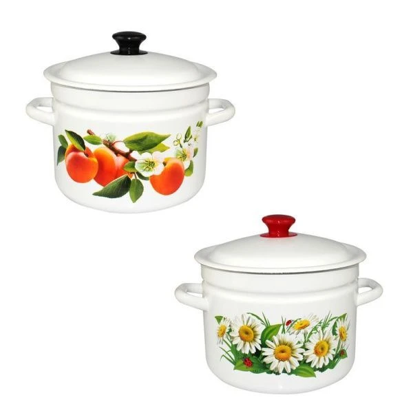 Кастрюля 6л эмаль белая с рис. цилиндрическая борт 41804-182/6-У (4)