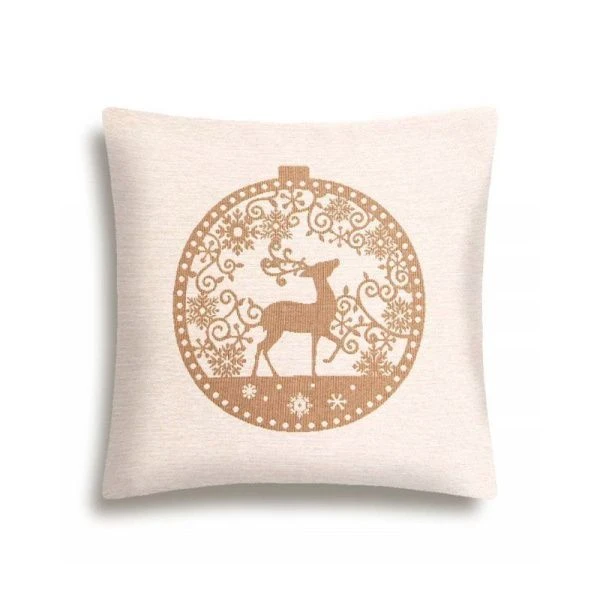 Наволочка декоративная новогодняя 45*45см гобелен НИДЕРЛАНДЫ бежевый орнамент Олень