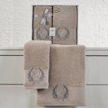 яяяНабор полотенец 2пр 50*90/70*140 махровые Karna DAVIS (Кофейный)