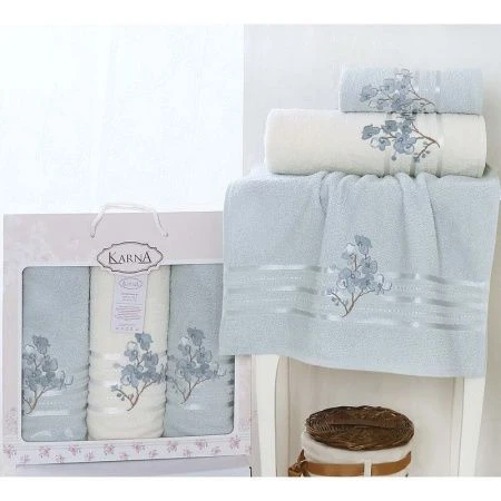 яяяНабор полотенец 3пр 50*90*2/70*140 махровые Karna PAPILON (Ментол)