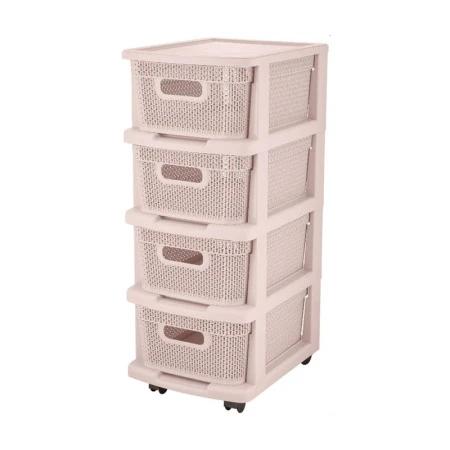Комод 4-х секционный 37*30*73см пластик Ajur бежевый топаз с корзинами на колесиках (1)