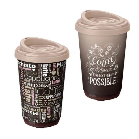 Термостакан 400мл пластик темно-бежевый с декором (6)