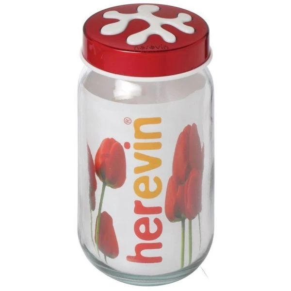Банка для сыпучих продуктов 1л стекло HEREVIN h185 красная (12)