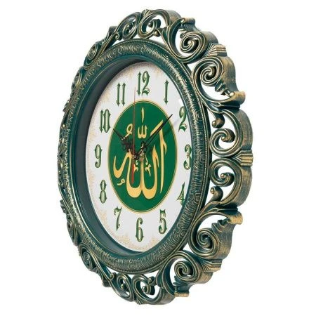 Часы настенные 40,5см пластик Мусульманские ажурные зеленый с золотом (5)