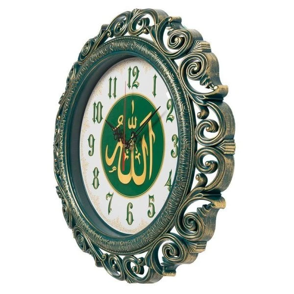 Часы настенные 40,5см пластик Мусульманские ажурные зеленый с золотом (5)