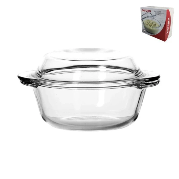 Кастрюля 1л стекло БОРКАМ круглая с крышкой 59033 (6)