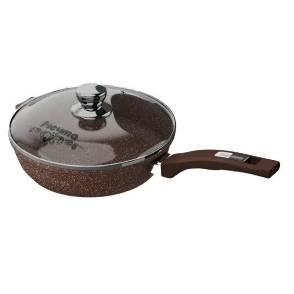 Сковорода 26см алюминий АП ГРАНИТ BROWN несъемная ручка стекл.крышка (5)