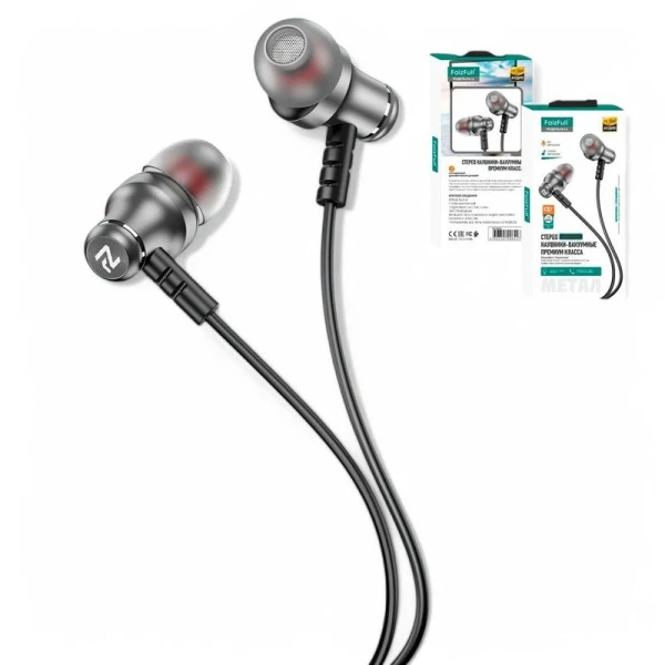 Наушники вакуумные FaizFull FN16 3,5mm HD с микрофоном HI-FIсиликоновая оплётка (20)