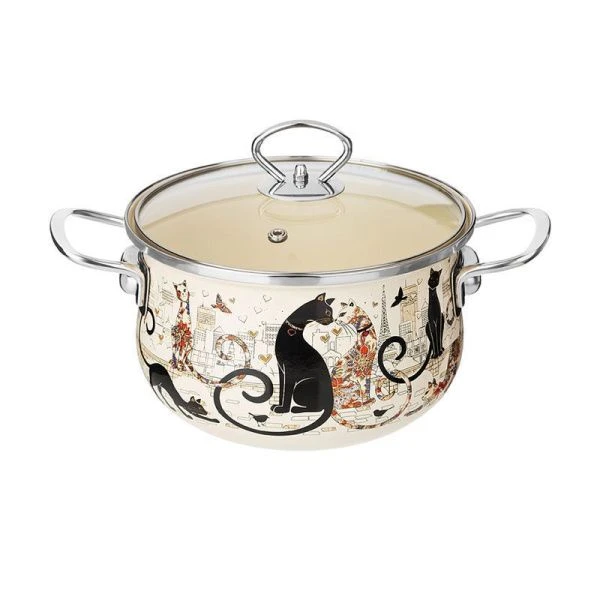 Кастрюля 2,8л эмаль ПАРИЖСКИЕ КОТЫ со стекл.крышкой 20см (6)