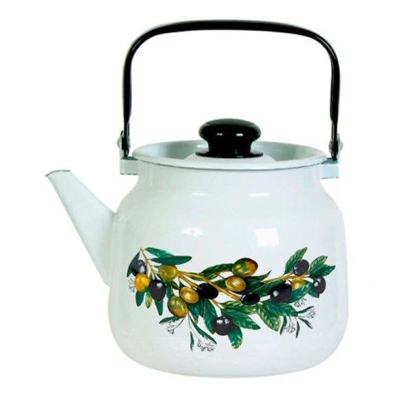 Чайник 3,5л эмаль ОЛИВКОВАЯ ВЕТВЬ белый, кор.рябчик внутри, пласт.ручка на крышке С-2713П2/4Рч (4)