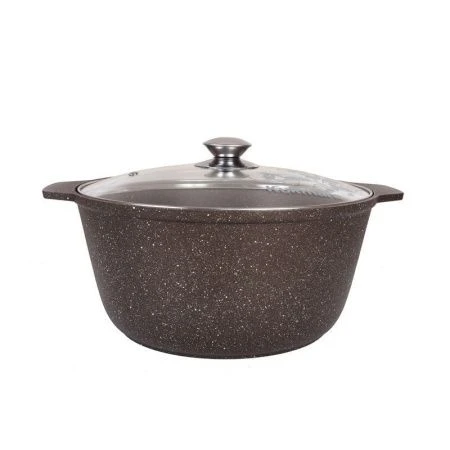 Жаровня 5л алюминий АП стекл.крышка кофейный мрамор (3)