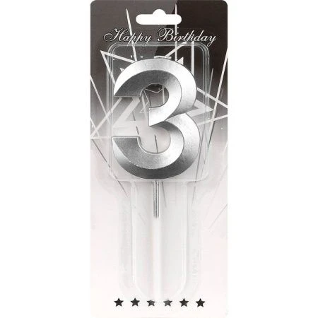 Свеча для торта Серебряный стиль Цифра 3 С-2975