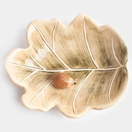 Блюдо сервировочное 20*17см керамика Еж на листе Autumn forest зеленое ANLAF-FDWS-031224-13