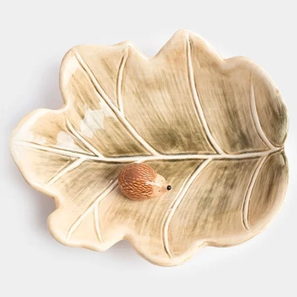 Блюдо сервировочное 20*17см керамика Еж на листе Autumn forest зеленое ANLAF-FDWS-031224-13