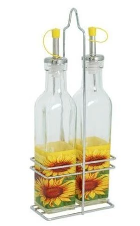 яяяНабор бутылок для масла 2пр. на мет.подставке 250мл Подсолнух  код 702 (24)