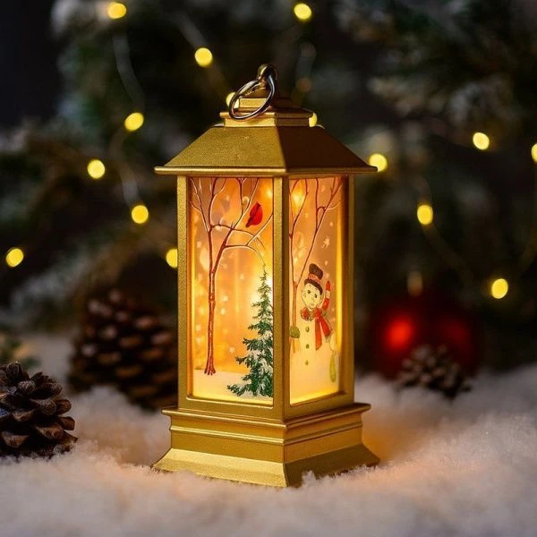 Фонарь новогодний С Новым Годом пластик 12*5*5см золото, работает от батареек JC-15146 (240)