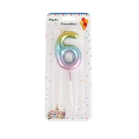 Свеча в торт парафин Цифра 6 градиент KL-5 (12/720)