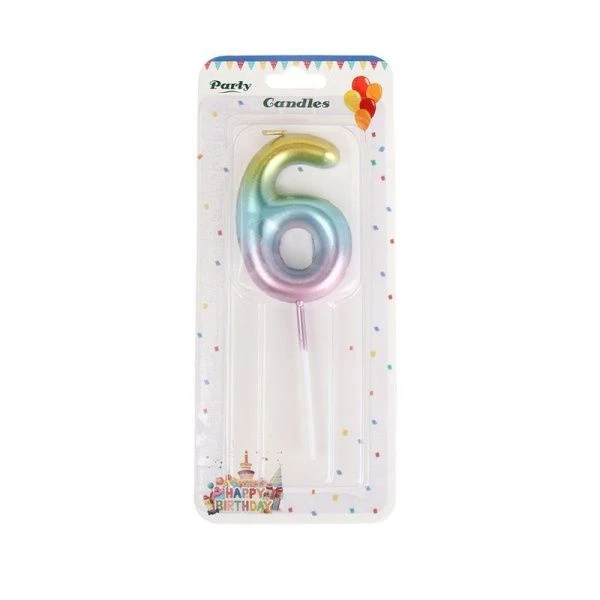 Свеча в торт парафин Цифра 6 градиент KL-5 (12/720)