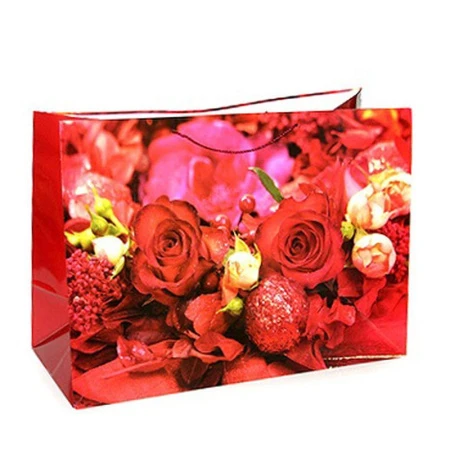 Пакет бумажный 55*40*24см горизонтальный Розы цвета вина 28-119 (12/144)