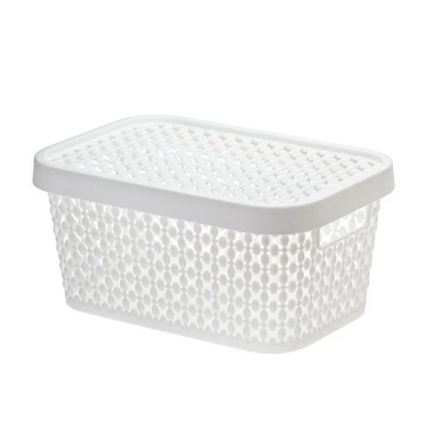Корзина для хранения 1,5л пластик ПИРУЛА Белый с крышкой 190*130*90мм (16)