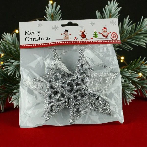 Игрушки новогодние на елку ЗВЕЗДЫ набор 2шт 12*12см пластик серебро OSHR20-462/JC-16550 (1200)