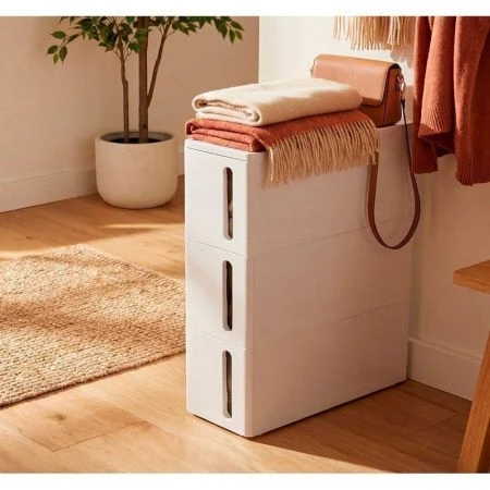 Стойка на колесах узкая 3 ящика 45*17*63,5см пластик АЛЬБА Белый (1)