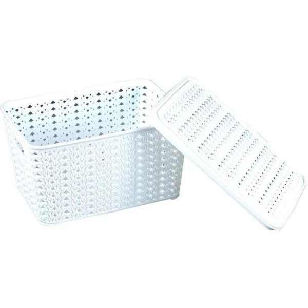 Ящик 5л пластик ВЯЗАНИЕ белый с крышкой (20)