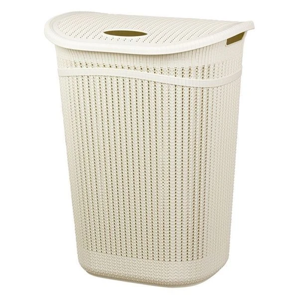 Корзина для белья 55л 450*370*590мм пластик ВЯЗАНИЕ Белый ротанг (5)