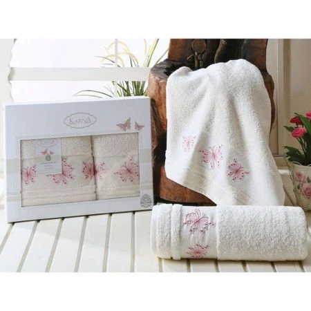 яяяНабор полотенец 2пр 50*90/70*140 махровые Karna BIANCA (Кремовый) яяяНабор полотенец 2пр 50*90/70*140 махровые Karna BIANCA (Кремовый)