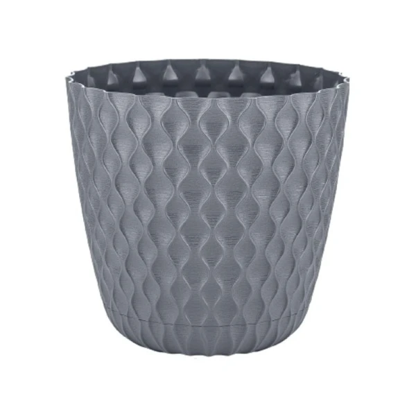 Горшок для цветов 10л d270мм пластик Wave с дренажной сеткой, съем.поддоном вулк.серый (12)