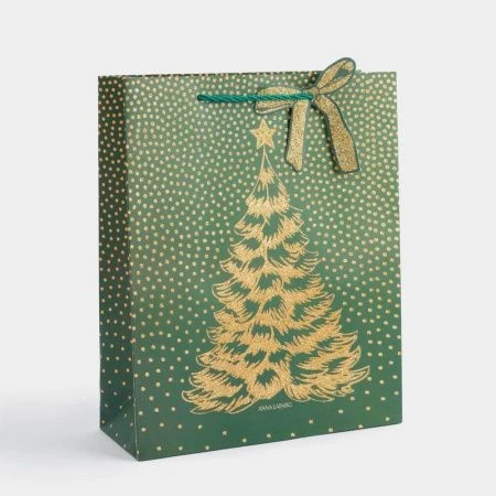 Пакет бумажный 26*32см золотисто-зеленый Елка New year ANLAF-2015