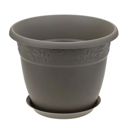 Кашпо 7,5л d280мм пластик РЯБИНА французcкий серый с поддоном (16)