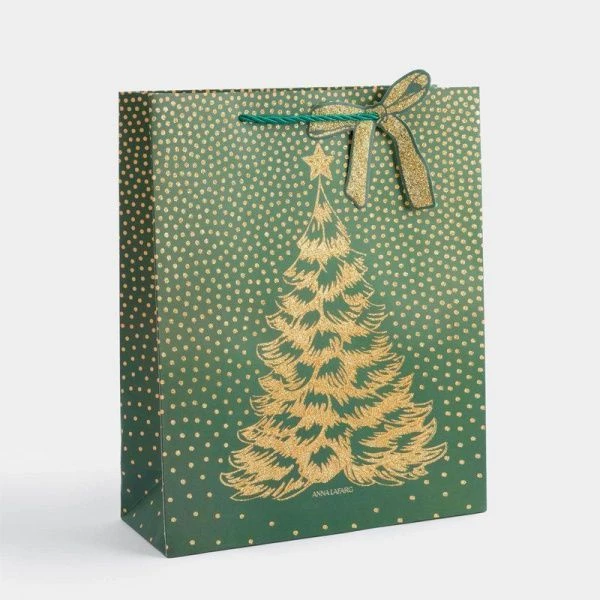 Пакет бумажный 26*32см золотисто-зеленый Елка New year ANLAF-2015