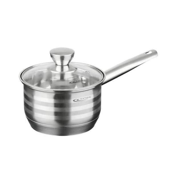 Ковш 1,8л h10,5см нерж.сталь ЭЛИС стекл.крышка d16см клеп.ручка индукция KT16-K (4)