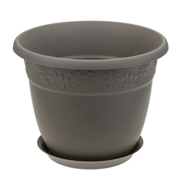 Кашпо 7,5л d280мм пластик РЯБИНА французcкий серый с поддоном (16)