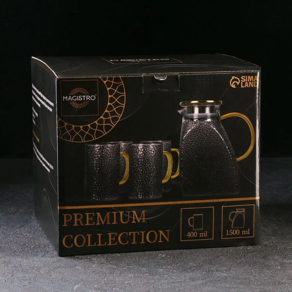 Набор питьевой 5пр (кувшин 1,5л, 4 кружки 400мл) стекло САРА